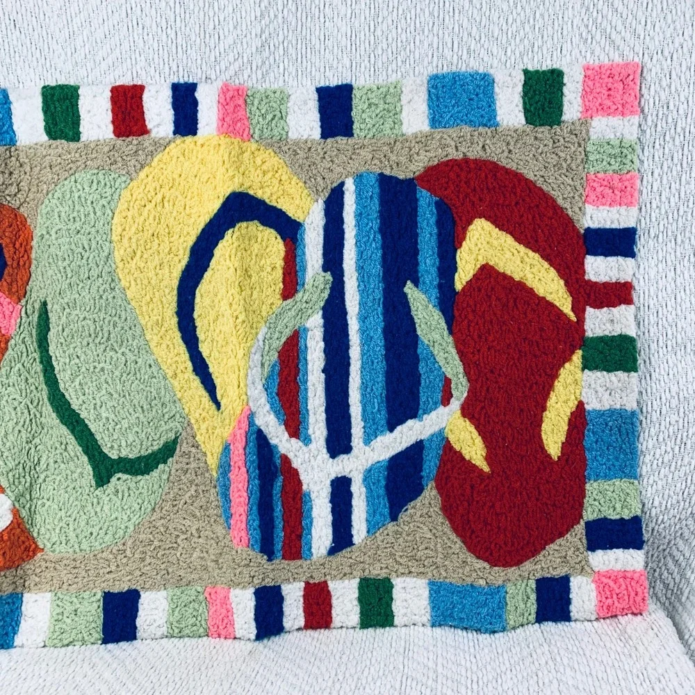 Jellybean Accent Rug Mat Multicolor Flip Flops Coastal Beach House Decor Welcome